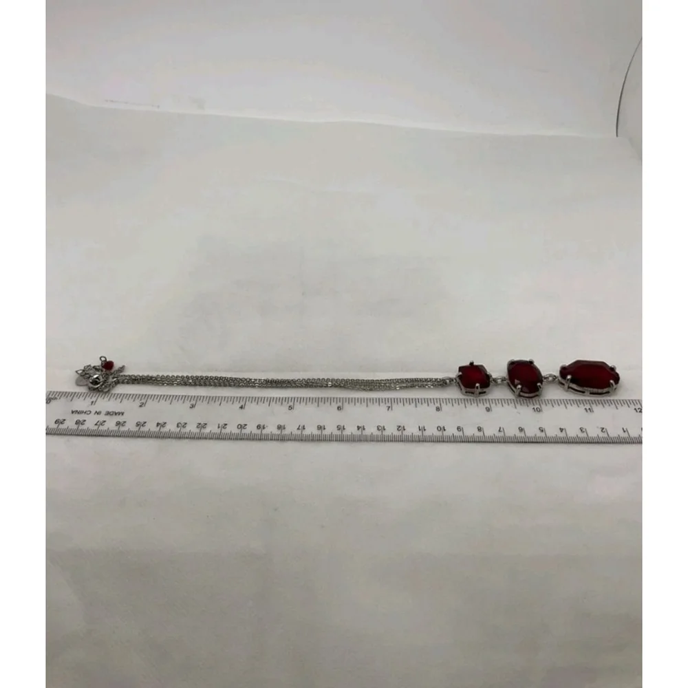 White House Black Market Red Rhinestone Long Pendant Necklace NWOT 18